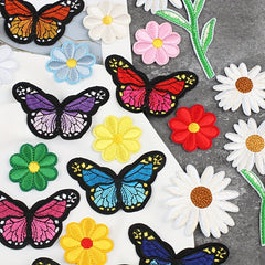 Flowers & Butterfly Embroidery Iron on Patches for Kids Men Women