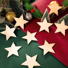 10pcs Wooden Star Ornaments with Hole & Rope DIY Crafts Decoration