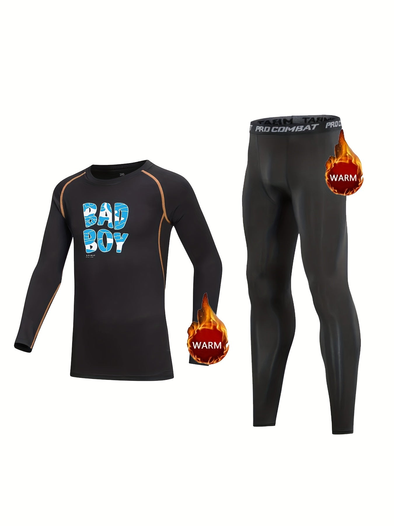 2pcs Kids Compression Fleece Sets Cartoon Letter Pattern Pullover Pants