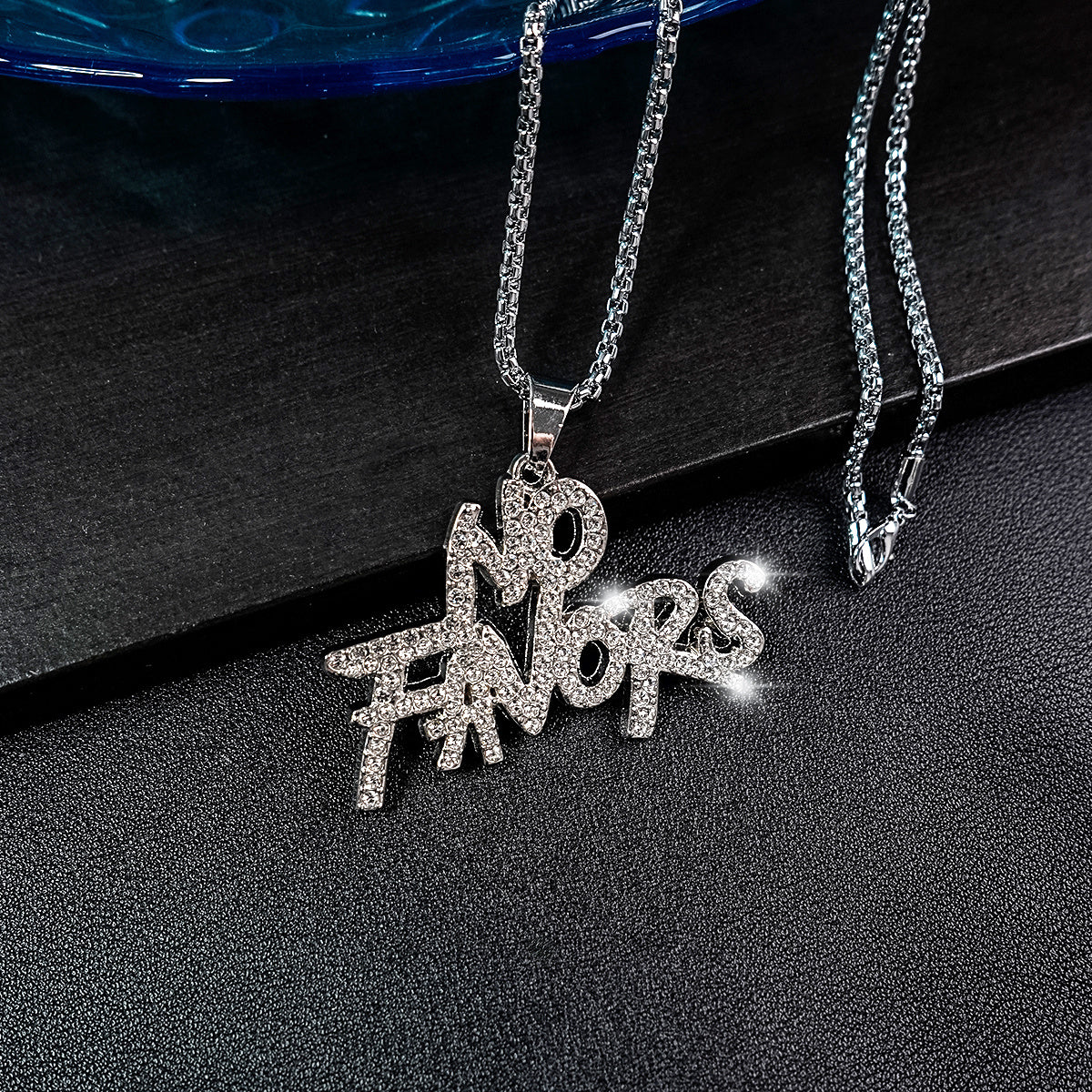 Punk Hip Hop Silver Rhinestone Letter Necklace