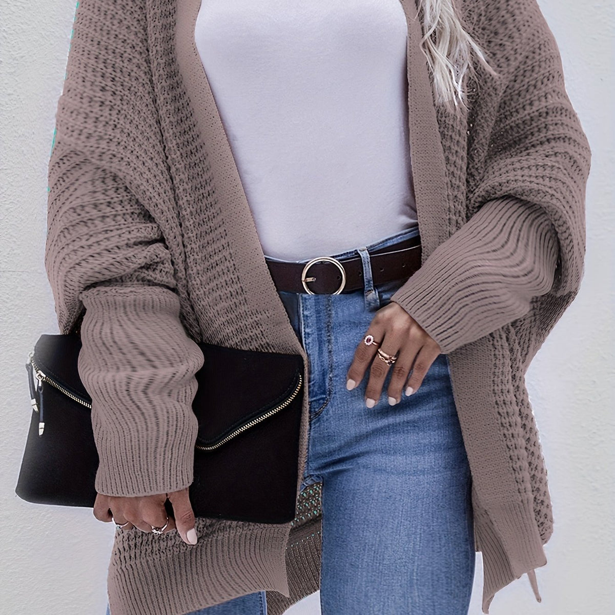  Solid Bat Sleeve Open Front Cardigan
