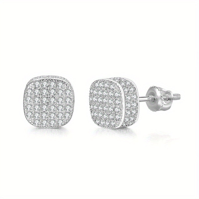 Round Stud Earrings Paved CZ Stone Silver Golden Ear Jewelry