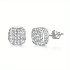 Round Stud Earrings Paved CZ Stone Silver Golden Ear Jewelry