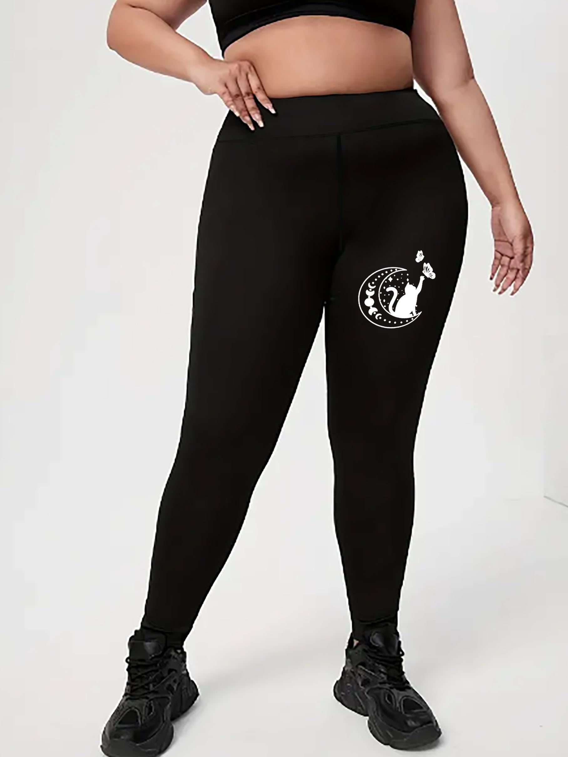  Cat & Butterfly Print High Rise Yoga Leggings