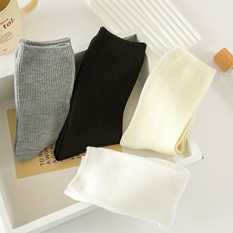 4 Pairs Solid Socks Comfy & Breathable Women's Stockings