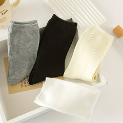 4 Pairs Solid Socks Comfy & Breathable Women's Stockings