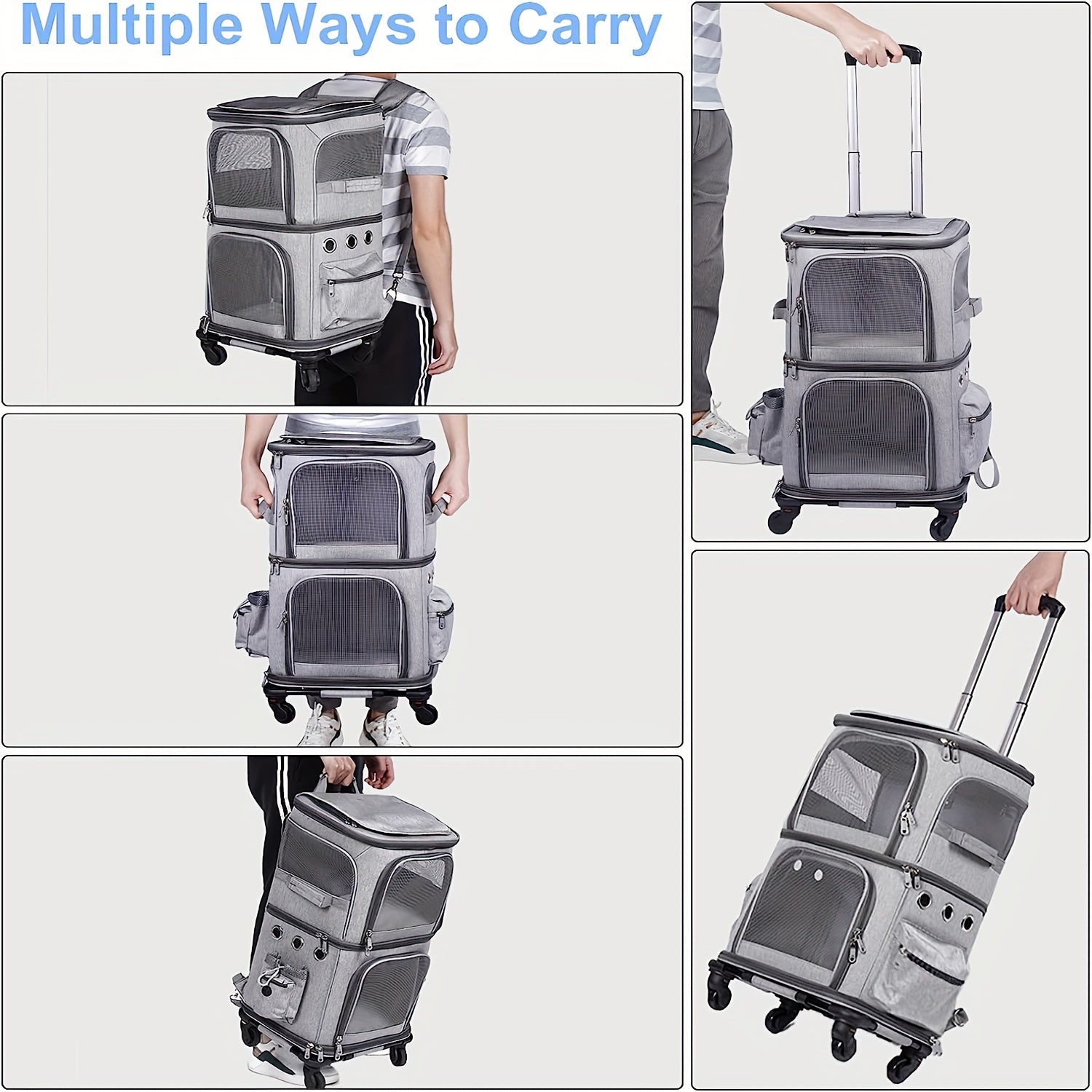 Rolling Pet Carrier Backpack for 2 Cats - Travel with Ease