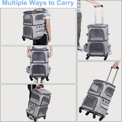 Rolling Pet Carrier Backpack for 2 Cats - Travel with Ease
