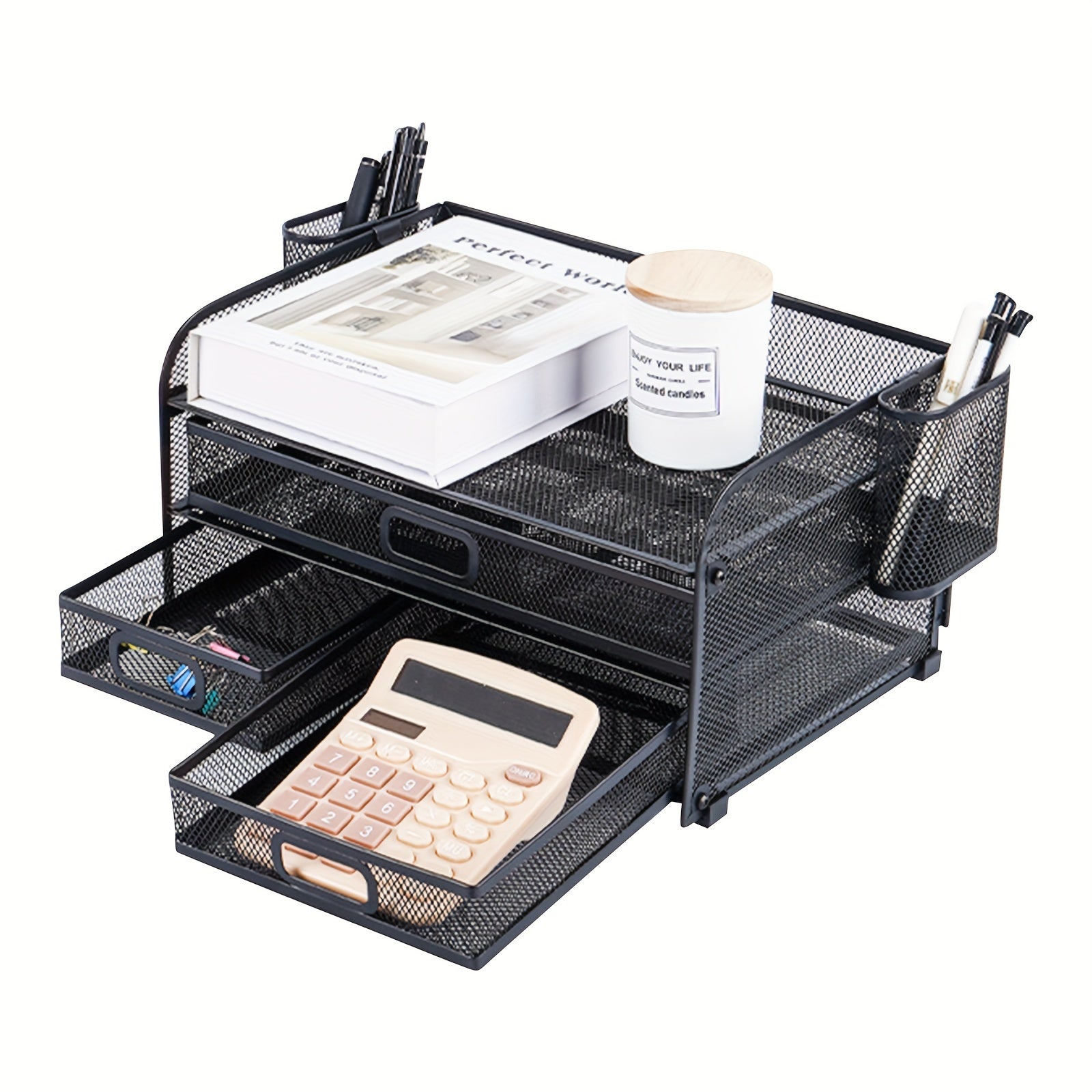 Removable Desktop File Rack with Three Drawers and Two Pen Holders