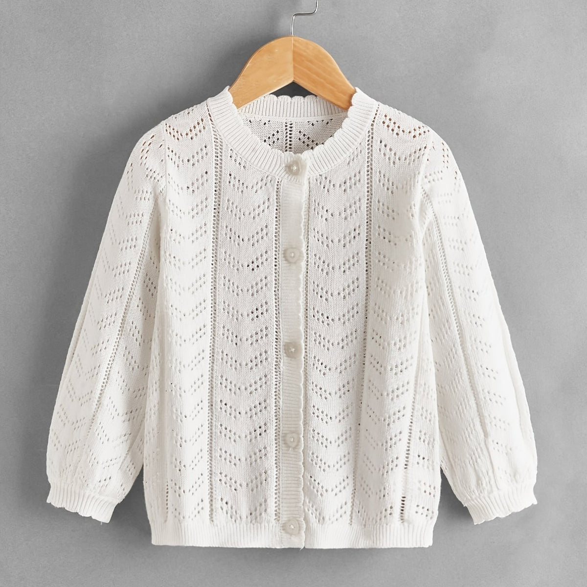 Girls Hollow Out Long Sleeve Knit Cardigan Sweater