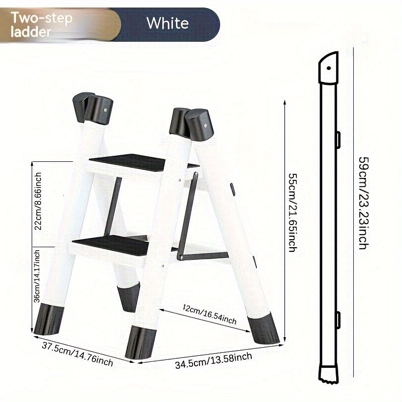 Folding Telescopic Two Step Ladder Stool Lightweight Functional Herringbone