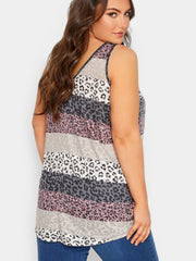  Colorblock Leopard Print V Neck Tank Top