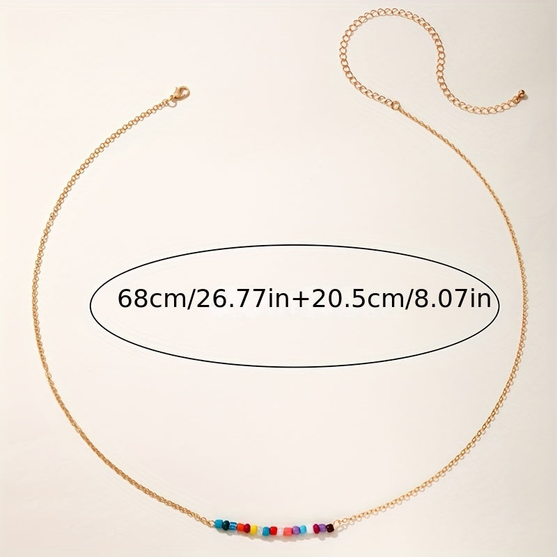 Colorful Beaded Golden Metal Belly Chain Waistband for Women