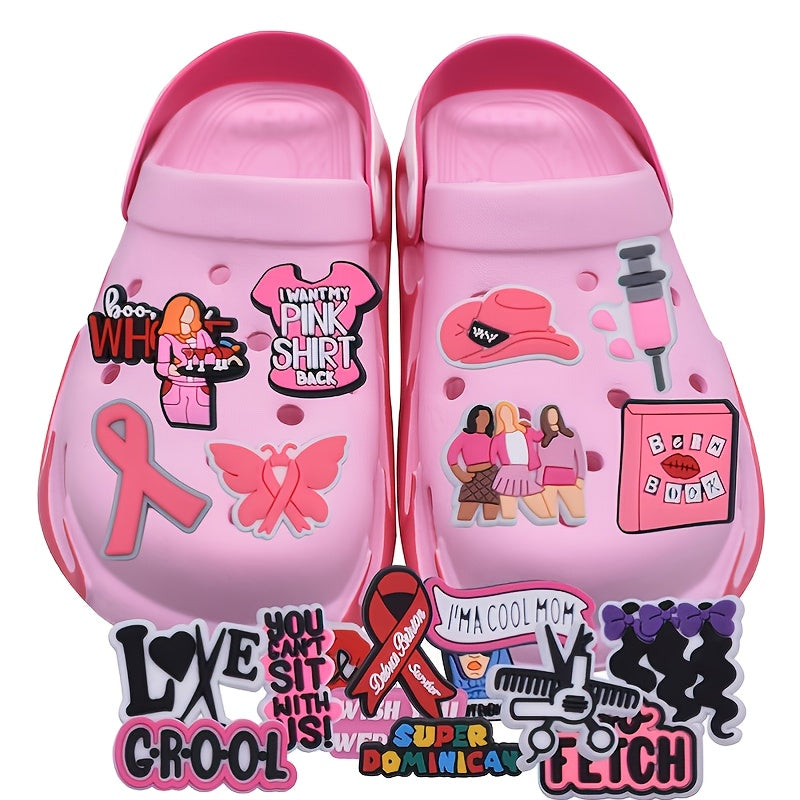33pcs Cartoon Pink Clog Sandal Decorations Shoe Charms for Kids & Adults