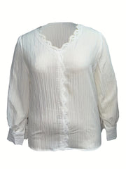  Casual Blouse Women's Plus Solid Ribbed V Neck Blouse