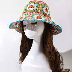 Boho Crochet Bucket Hat With Brim Hollow Out Straw Sun Hat