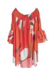  Off Shoulder Layered Bell Sleeve Loose Fit Dress