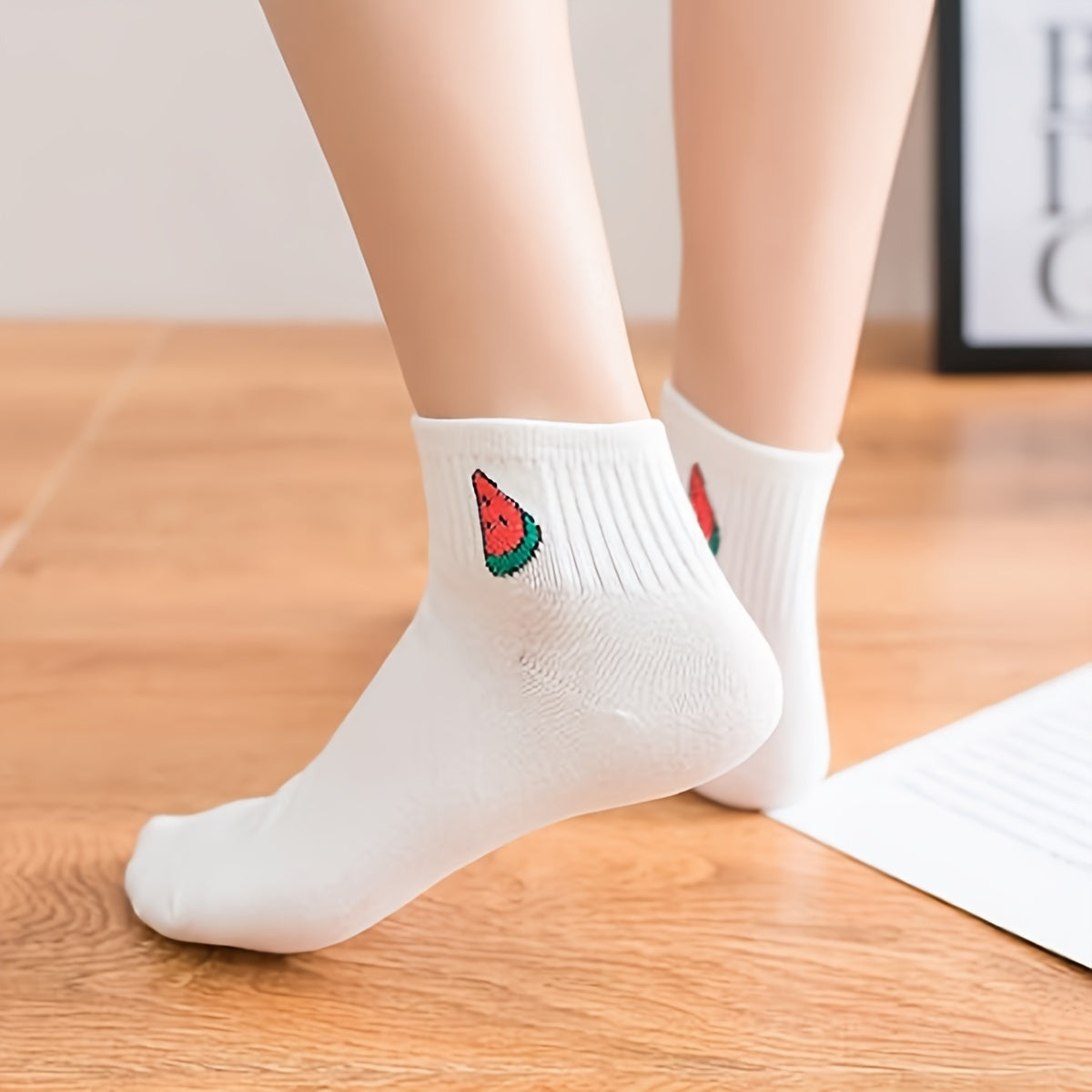 5 Pairs Fruit Pattern Low Cut Solid Socks Women's Stockings