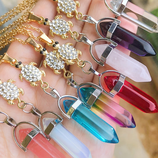 Healing Crystal Stone Turtle Pendant Necklace - Birthday Gift