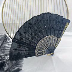 Men's Folding Hand Fan with Peacock Tail Sequin for Stage Prom