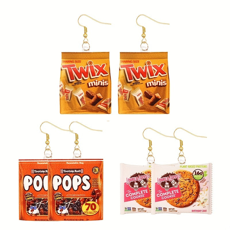 Funny Snack Bag Dangle Earrings Chip Candy Cookie Chocolate Bag Hip Hop Style