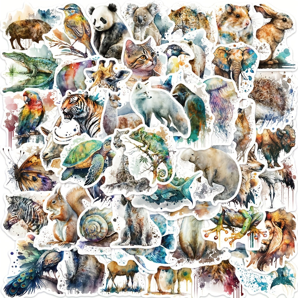 50pcs Watercolor Animal Series Stickers for Laptops and Phones