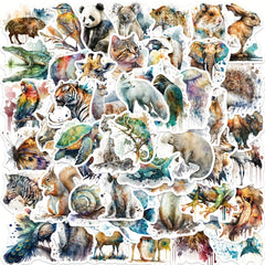 50pcs Watercolor Animal Series Stickers for Laptops and Phones