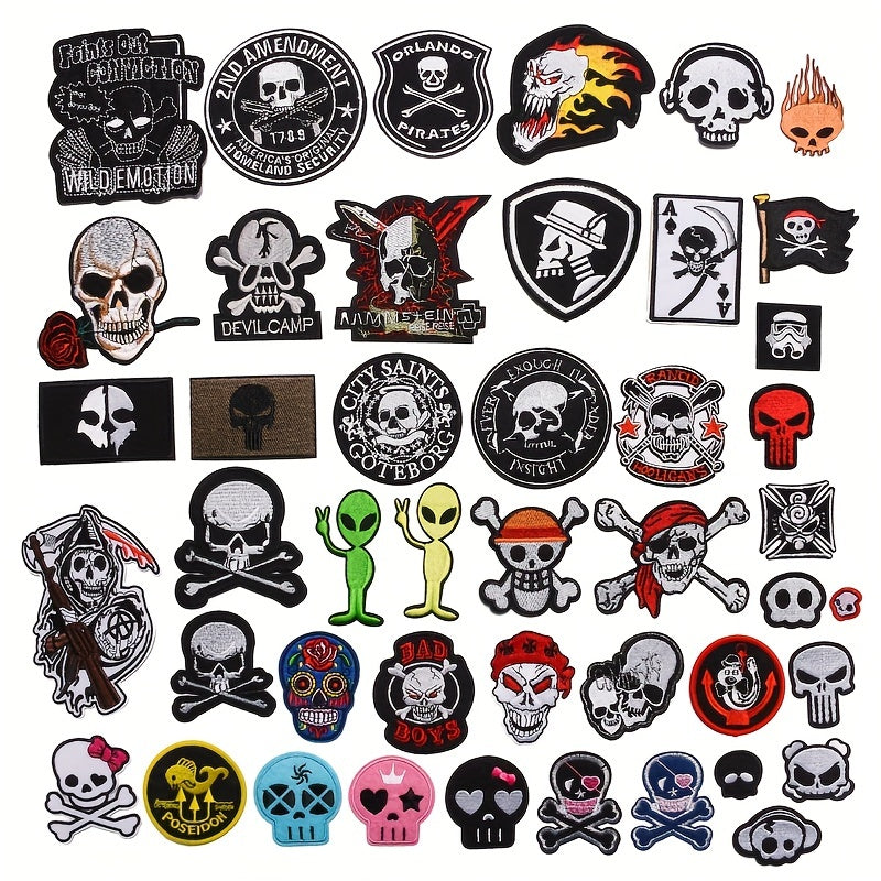 Punk Skull Embroidered Patches for Men