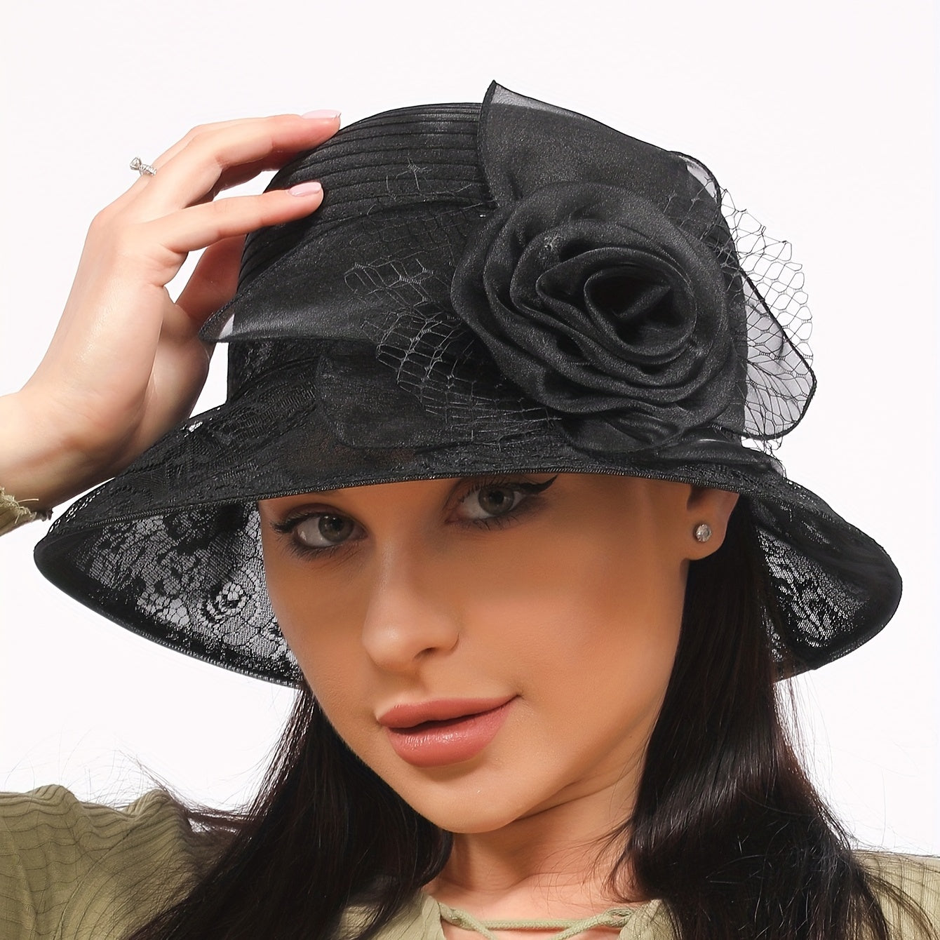 Flower Derby Hat Mesh Breathable Bucket Hat Women Church Hats