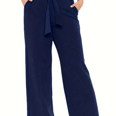 Women's Plus Solid Wide Leg Loose Trousers With Belt