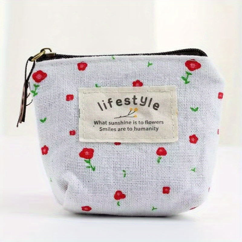 Flower Pattern Coin Purse Canvas Zipper Pouch Clutch