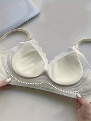 2pcs Lace Wireless Bras Soft & Comfy Scallop Trim Anti sagging Bra