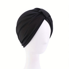 Pleated Bowknot Turban Cap Solid Elastic Head Wrap Bonnet Head Scarf