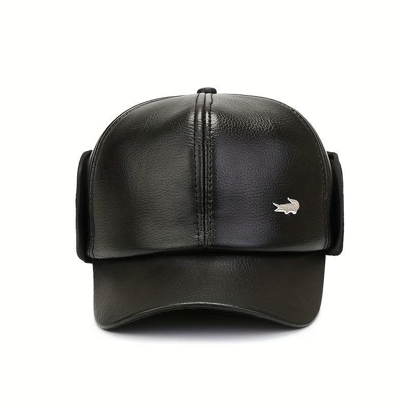 Men's Winter Ear Protection Fleece Leather Hat Outdoor Ski Cap