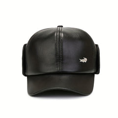 Men's Winter Ear Protection Fleece Leather Hat Outdoor Ski Cap