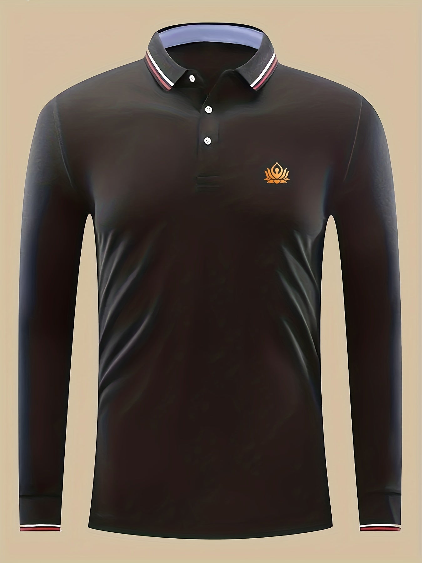 Lotus Print Men's Casual Long Sleeve Polo Shirt