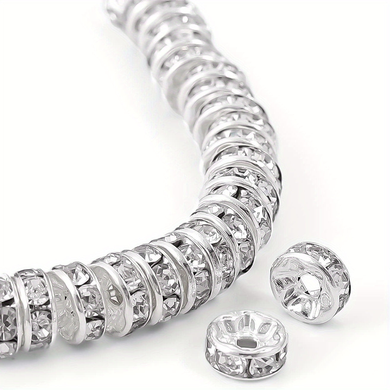 100Pcs Spacer Beads 6 8mm Silver Plated Czech Crystal Rhinestone