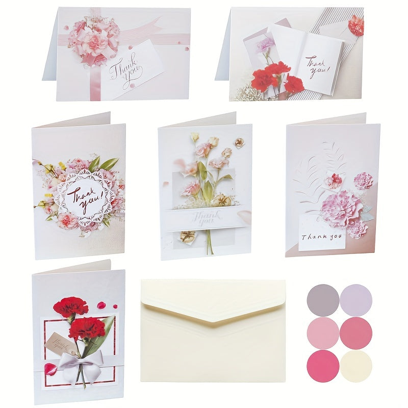 6pcs Thank You Cards With Envelopes & Sealing Stickers
