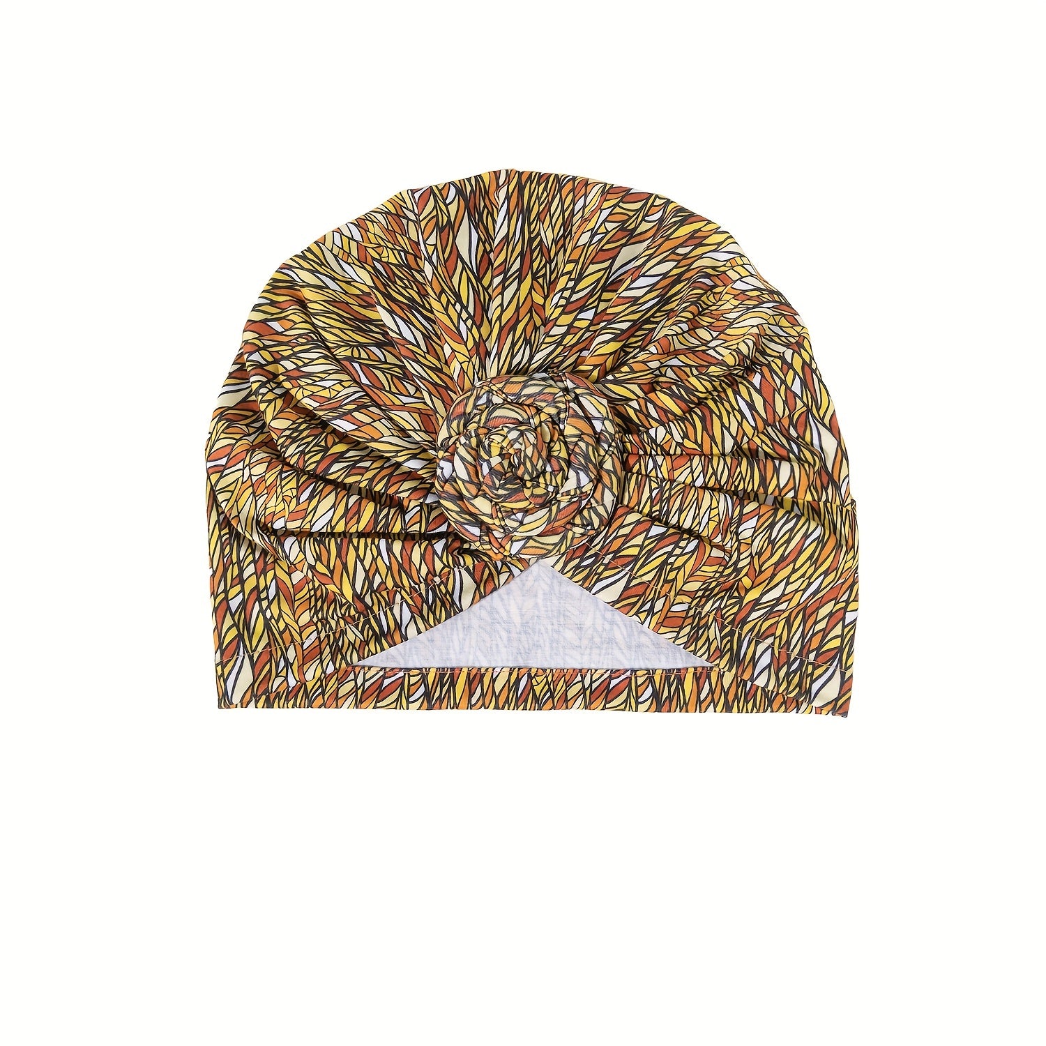 Yellow Striped Print Turban Vintage Beanie Head Wrap