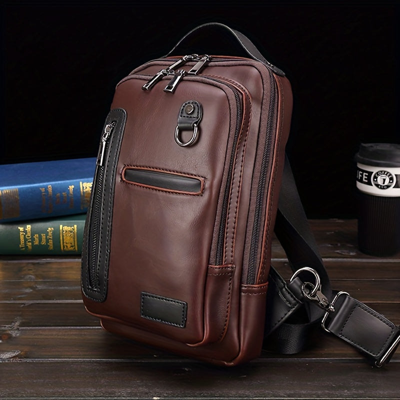 Men's Leather Crossbody Bag Vintage Chest Bag Large Capacity Satchel