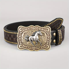 Dark Brown Casual Vintage Embossed Belt