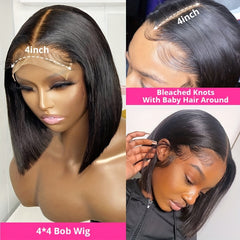 Short Straight Bob Cut 13x4 Lace Front Human Hair Wig