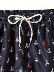 Boat Anchor Print Men's Swim Trunks Drawstring Board Shorts