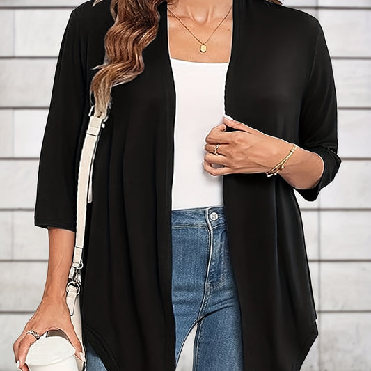  Women's Solid Long Sleeve Open Front Cardigan