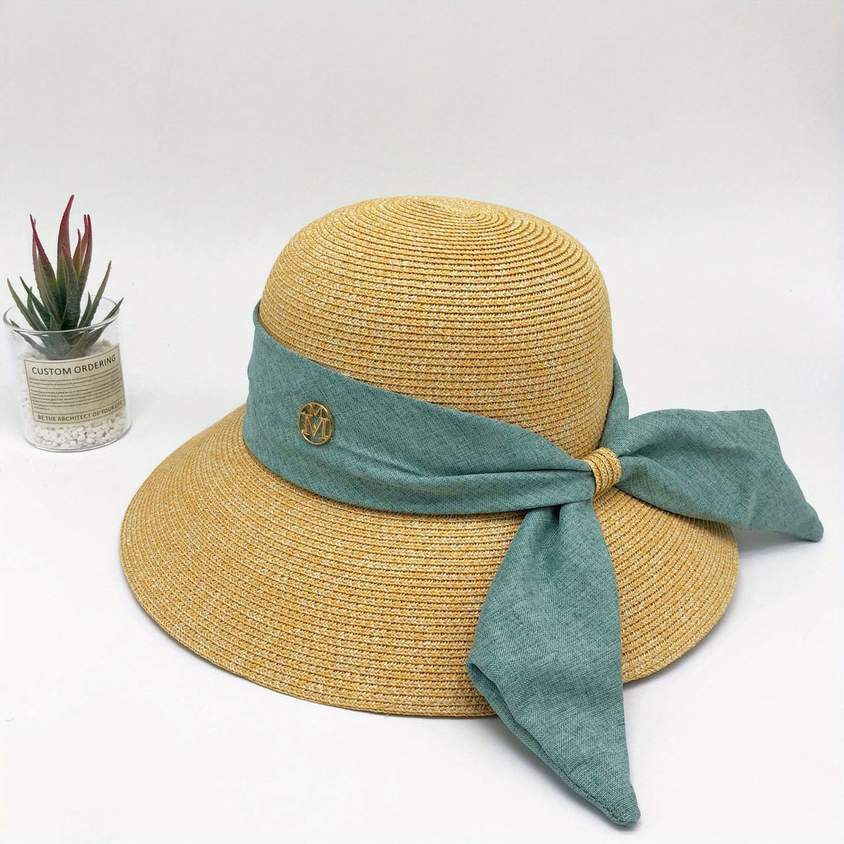 Ribbon Bow Decor Sun Hat Solid Curved Brim Straw Hat Jazz Fedora