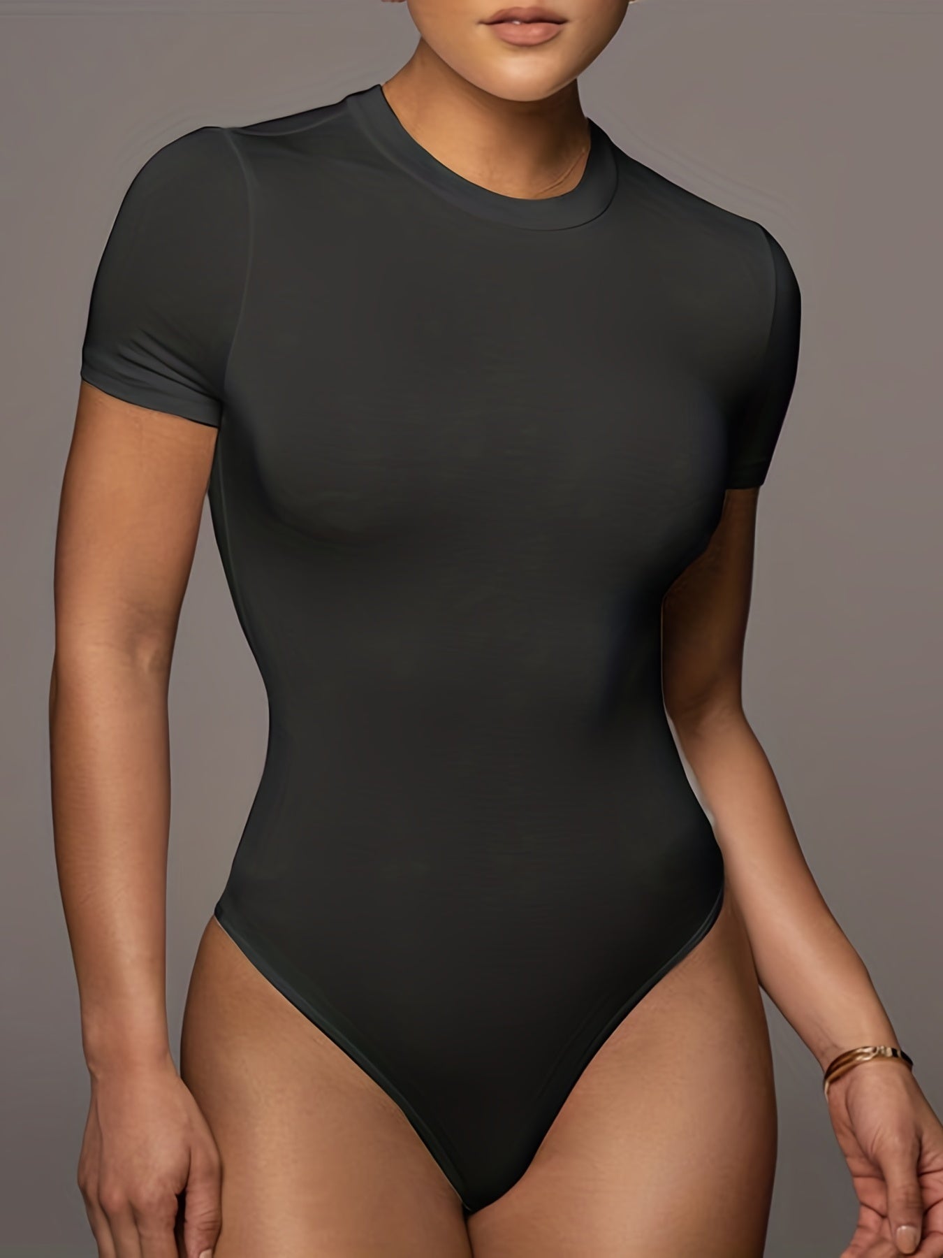 Sexy Crew Neck Short Sleeve Bodysuit Women's Clothing