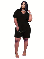 V Neck Romper Jumpsuit Casual Short Sleeve Romper Jumpsuit