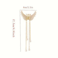 Faux Pearl Tassel Butterfly Hair Claw Clip Golden