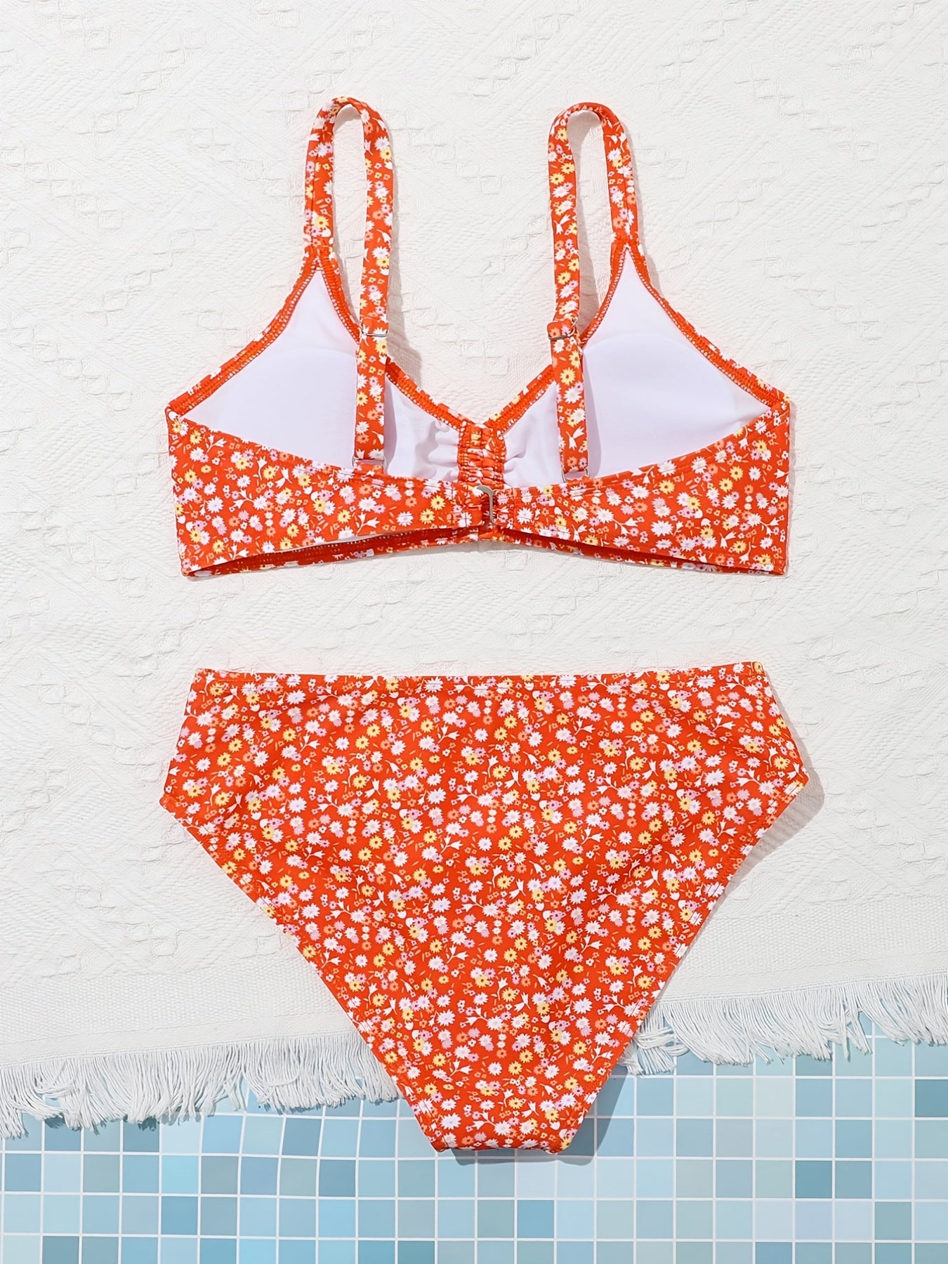 Girls Floral Bikini Set Cami Top & Briefs Beach Vacation