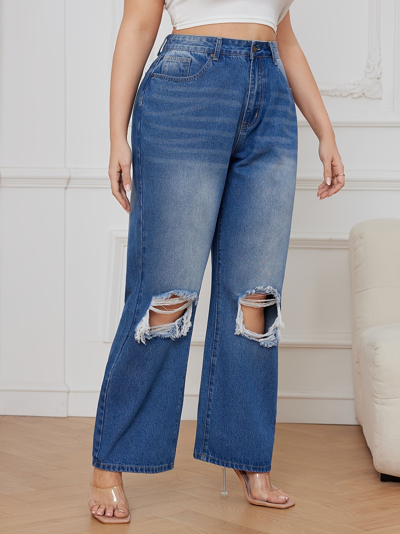  Ripped High Rise Loose Fit Jeans